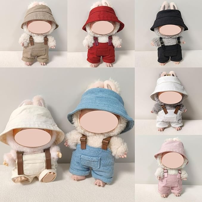 Clothes Set for Labubu 17cm Doll(NO Doll) , Handcrafted Crochet Set Hat & Jumpsuit, Stylish Premium for Labubu Outfit with Accessories, Cute for Dress up Unique Style