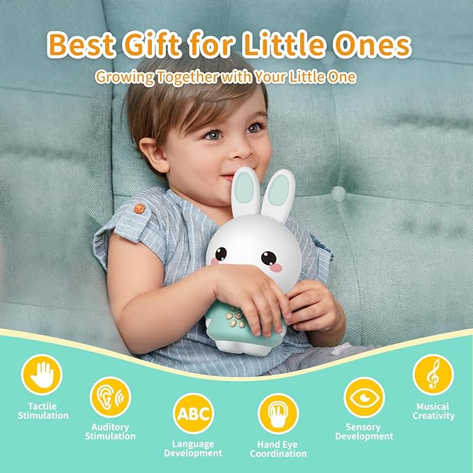 alilo Honey Bunny Pro, Kids Music Player with Night Light, Bluetooth, Recorder, Preloaded 71 Nursery Rhymes, 50 Stories, 55 Soothing Music, Storytelling Toys Gifts for Toddlers Baby Boy Girl, Green