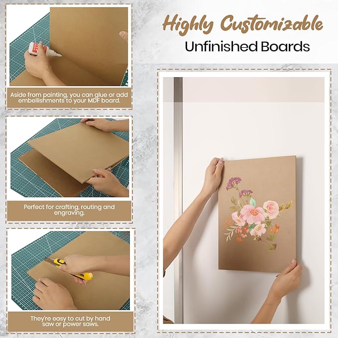 CALPALMY 12-Pack MDF Board 1/4 Inch Thick 12" x 12" Unfinished Wood Panels, 6mm Thick Medium Density Fiberboard Wood Boards for Crafts, Painting, Carpentry, Engraving, Interior Design, and More