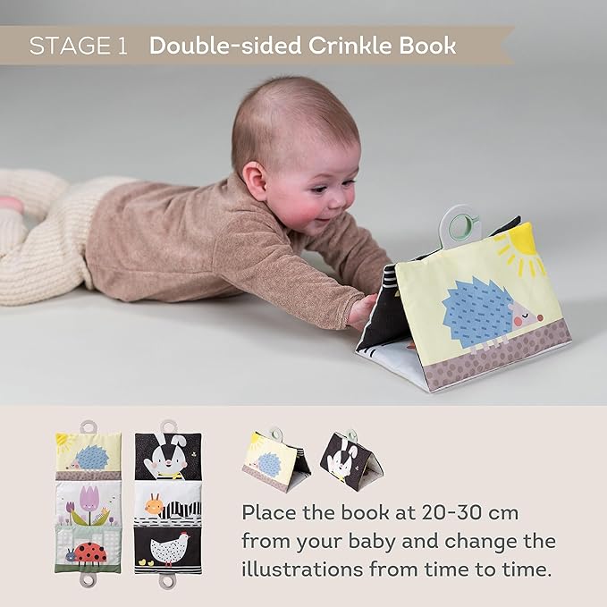 Taf Toys Baby Tummy Time Kit - High Contrast Black and White Crinkle Book, Support Pillow, Activity Water Mat, Sensory Balls, Plate - Newborn Infant Sensory Toy Set