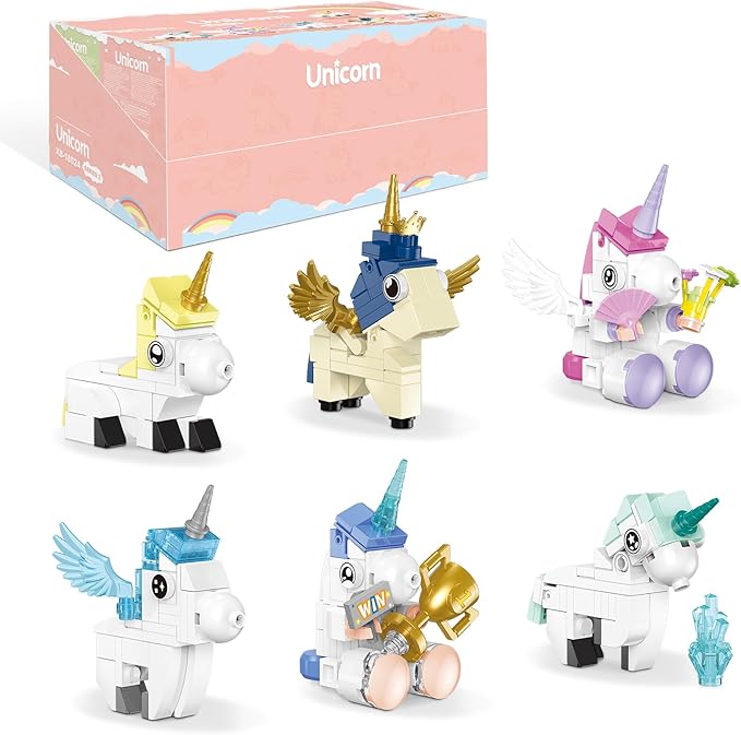 Unicorn Toys Building Set, 6 Pack Unicorn Party Favors Gift Compatible with Lego, Goodie Bags Stuffers Halloween Christmas Birthday Gift Building Blocks