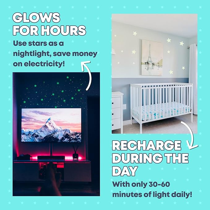 LUMOSX Glow in the Dark Stars for Ceiling – 220pcs Recycled Material Stars with North Star, Moon & Constellation E-Book for Kids' Room Decor