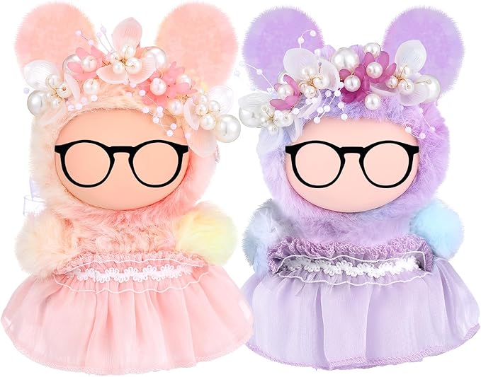2 Pcs 17 cm Doll Clothes, Cute Exquisite Pink and Purple 6.7 Inches Gauze Skirt with Pearl Accessory Set for Doll Dress up (Excluding Dolls)