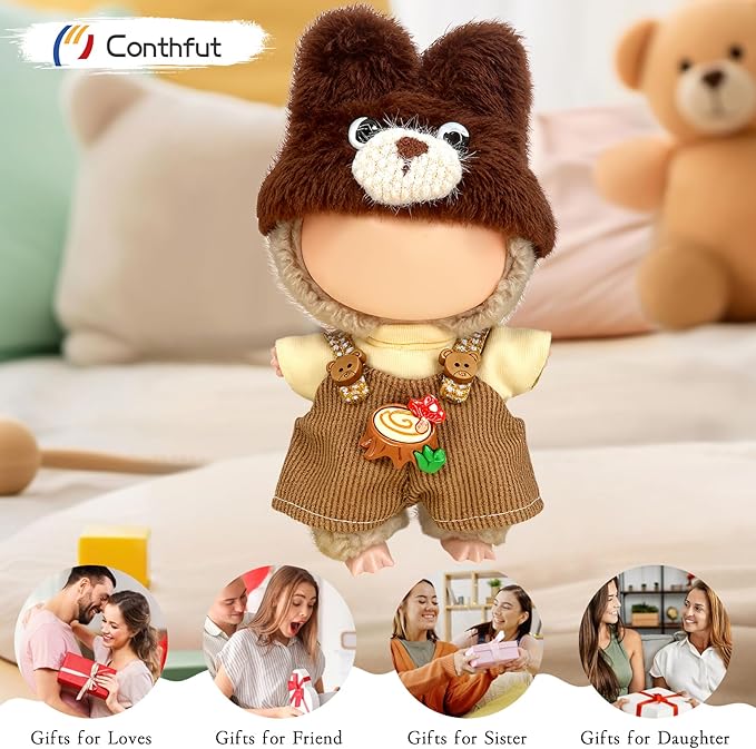 Overalls Doll Clothes,17cm/15cm Dolls Outfit Set,Accessories for Doll ,Stylish Clothes Set for Dolls Dress Up (No Doll)(Dark Brown)