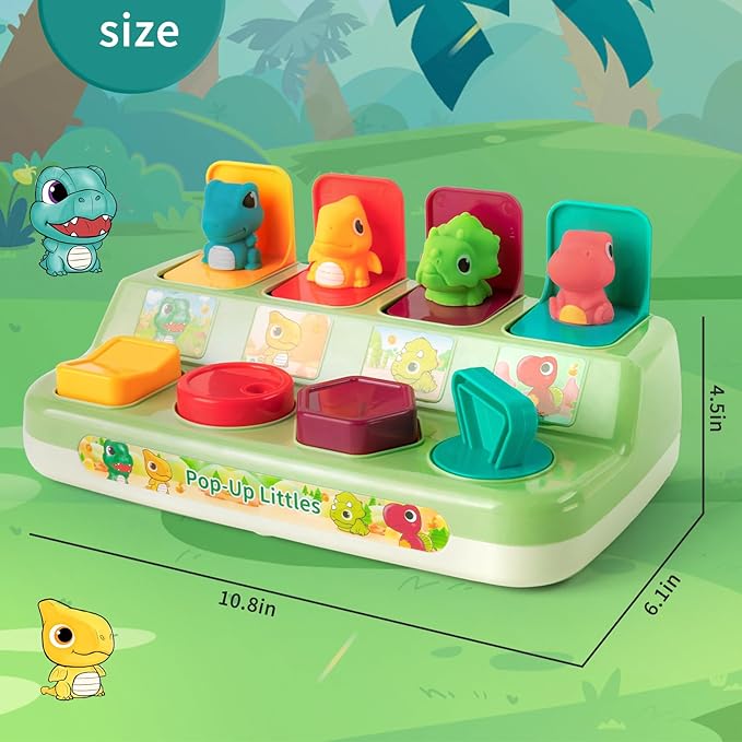 Cause & Effect Pop Up Dinosaur Montessori Sensory Toy for Toddlers 1-3, Early Learning Toys for 6-12 Months, Boy & Girl Birthday Gifts