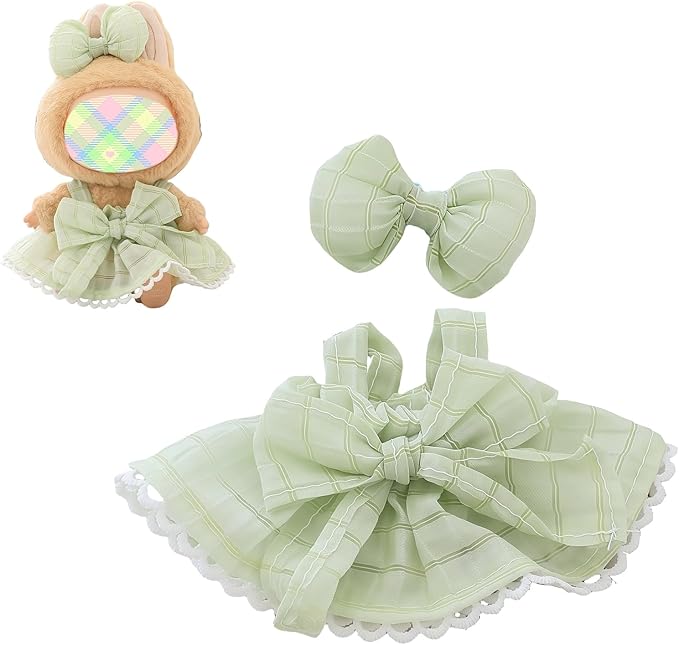 Clothes for Dolls Accessories (No Doll), Kawaii Skirt Outfit Set 2 Pieces for 15cm 17cm Doll Suit, Stylish Dress Up Bowknot Doll Clothing Set Replacement Green