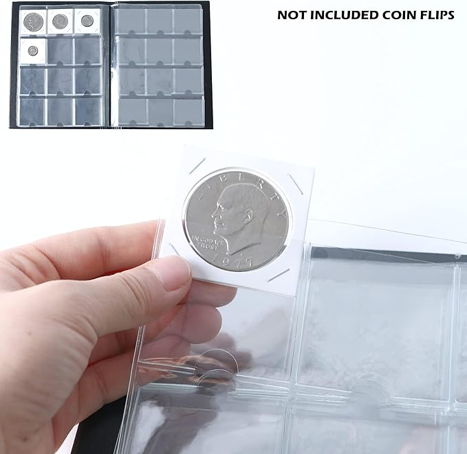 Coin Flip Holder Albums - 120 Pockets 2x2 inches Coin Storage Books for Coin Cardboard Collection Holders CS43BK