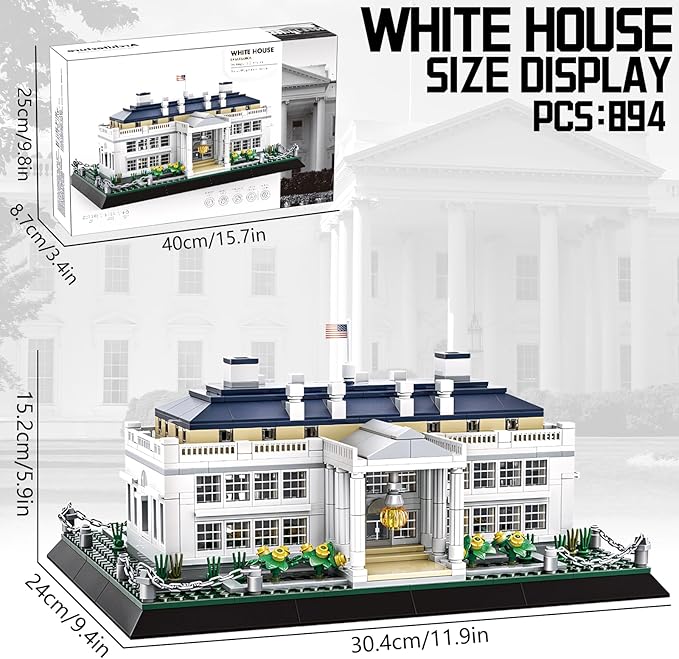 White House Model Building Block Sets Washington DC Architecture Building Kits World Famous Landmark Series Architecture Model Toys Gift for Adults Kids Teens 894 Pieces