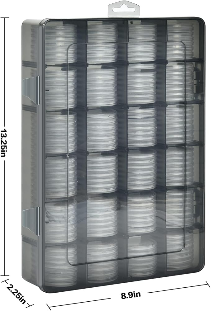 FULLCASE Coin Capsules 46mm with Foam Gasket and Plastic Storage Organizer Box, 6 Sizes (20/25/27/30/38/46 mm) Coins Collector Case Holder for Collection Supplies-168 Pieces(Light Grey)