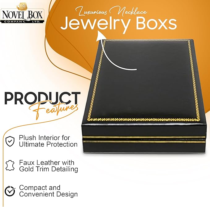 Novel Box Black Jewelry Box for Necklace 4.4x6.25x1.4 Inch - Faux Leatherette Jewelry Display Gift Boxes - Soft Velvet Interior Necklace/Pendant Storage Cases for Proposal Engagement Wedding Birthday