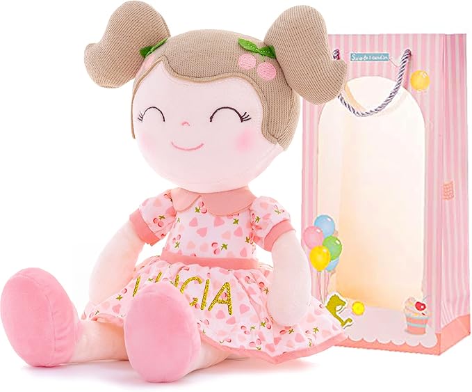 Gloveleya Personalized Doll with Your Name - Cute Pink Cherry Color Custom Soft Plush Doll for Girls Plush Doll Customized Gifts - Muñecas de Trapo Personalizadas para Niñas
