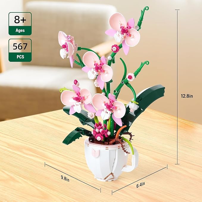 Ideas Orchid Flowers Building Block Set，DIY Home Decoration Kit for Adults，Flowers Home Decor Gift for Mother's Day, Valentine Day, Birthday, Christmas Day Toy for Girl 6 7 8 9 10+ 567PCS