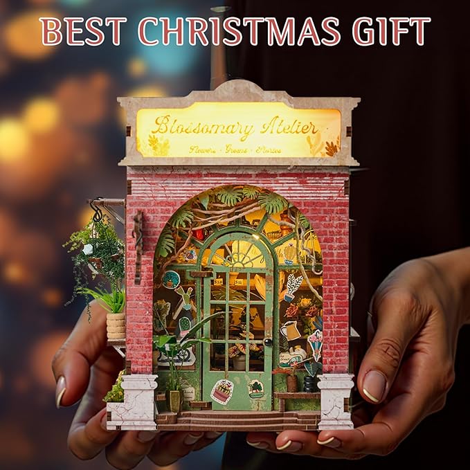 DIY Book Nook Kit, Miniature Dollhouse Bookshelf Insert with Light, Laser-Cut Wooden Craft Set for Adults, Perfect for Teens and Adults, Blossomary Shop