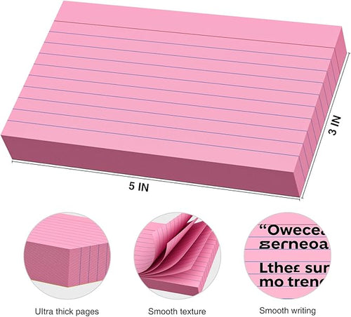 250 Count Index Cards 3x5 Inch 180gsm, Heavy Weight Pink Color Flash Card (50 Sheets Each), Note Taking for Students, Teachers, Professionals, Study Note Cards for Office Home School