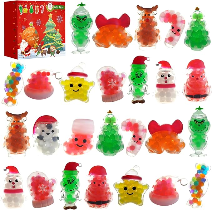 Christmas Squishy Stress Balls Fidget Toys – Sensory Stress Relief Squishy Fidget Toys ,Party Favors for Kids 4-8 8-12, Christmas Stocking Stuffers, Classroom Rewards, and Gift Bag Fillers (28PCS)