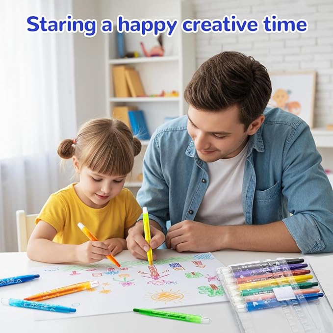 M&G 12 PCS Twist Gel Crayons for Kids Toddlers,Non-Toxic Crayon Set for Glass and Paper with Clear Plastic Crayon Case, Art Supplies for Coloring Book for Gifts and School Projects