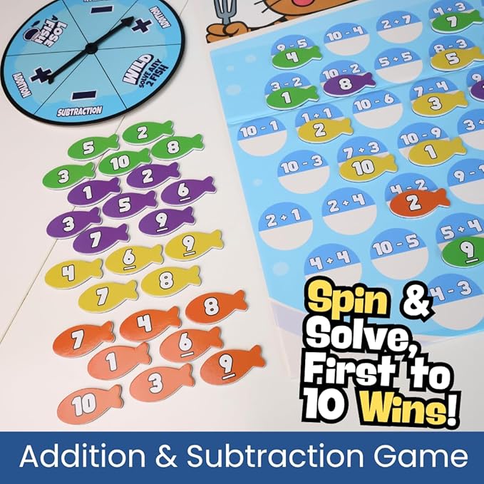 Pidoko Kids Purrfect Math | Math Games for Kids Ages 5+ | Addition and Subtraction Magnetic Fish Game