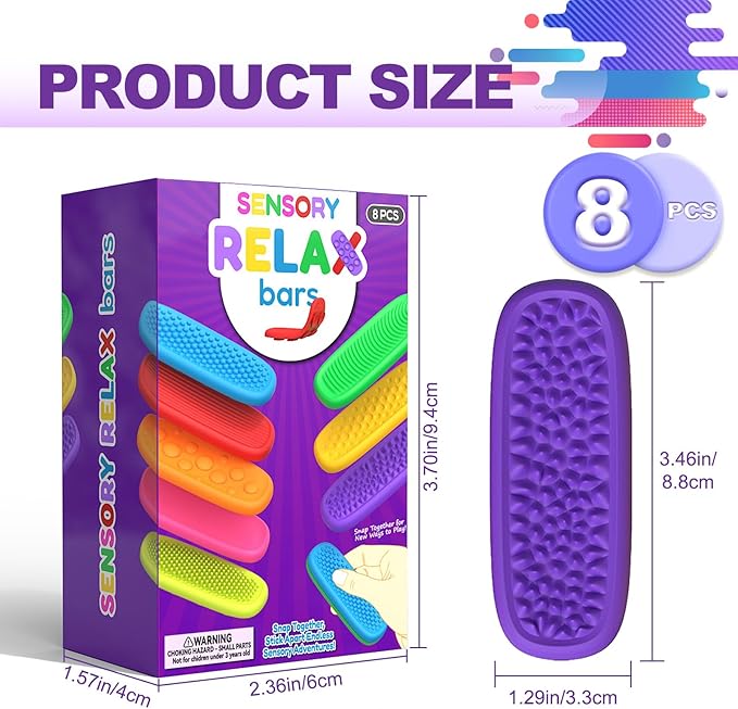 Fidget Toys Sensory Stone for Adults, 8 Pcs Silicone Sensory Strips for Autism Kids, Fidget Stress Toys for Anxiety Relief, Students Calm Down Classroom Prizes