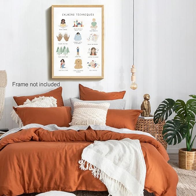 Feelings Calming Techniques Canvas Wall Art Calming Corner Classroom Mental health Posters Boho Emotions Chart for Kids Prints Special Education Wall Decor for Office School 20x30in Unframed
