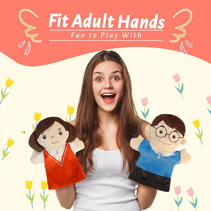 6 Pcs Family Hand Puppets for Kids 9.8 Inch Family Members Puppet Set Mom, Dad, Grandparents, Boy, Girl Soft Plush Hand Puppet Theater Plush Gift Toys for Toddlers Ages 1-3, 4-8 Story Role Play