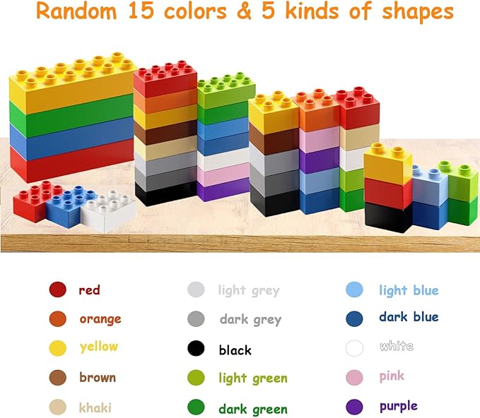 Building Blocks Set for Kids with Baseplate Big Building Bricks 101Pcs Classic Bulk Sensory Toy for Kids Toddlers Boys Girls 15 Random Colors Birthday Gift Compatible with Lego All Major Brand