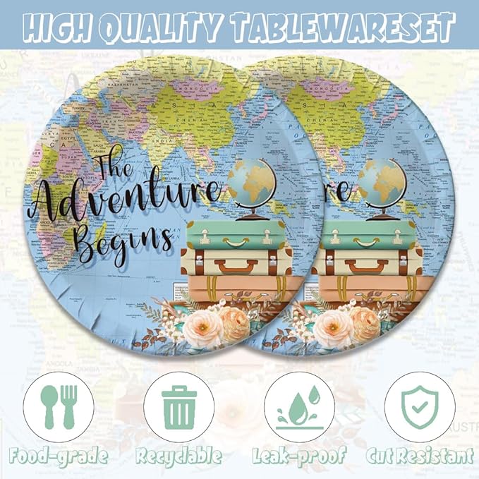 Around The World Party Decorations 40Pcs Adventure Awaits Birthday Plates and Napkins Supplies Baby Shower Graduation Retirement Decor Globe Travel Themed Party Decorations Serve 20