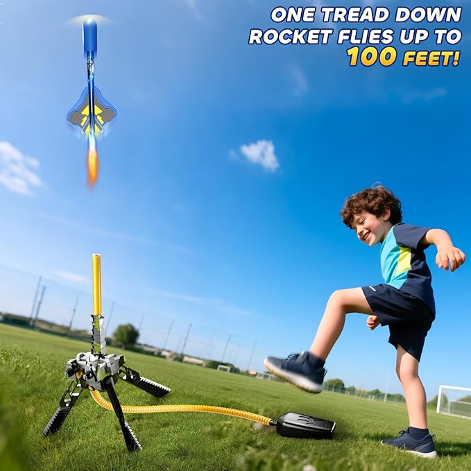 Rocket Launcher for Kids with 4 LED Airplane Rockets and Tank Launcher, Outdoor Toys for Toddlers, Rockets for Kids Age 4-8, 2 3 4 5 Year Old Boy Birthday Gift, Launching up to 120+ Feet