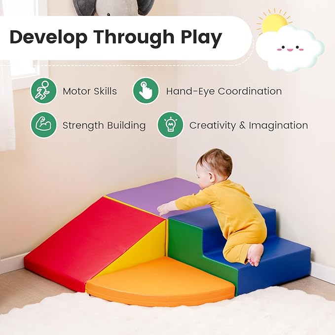Costzon Climbing Toys for Toddlers, 4 Pieces Climb and Crawl Foam Kids Building Blocks for Children Development & Indoor Active Play, Soft Play Set for Newborn Infant Baby (Colorful)