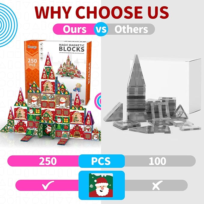 250 PCS 3D STEM Educational Magnetic Tiles for Kids Magnetic Blocks for Kids Magnetic Building Blocks Set