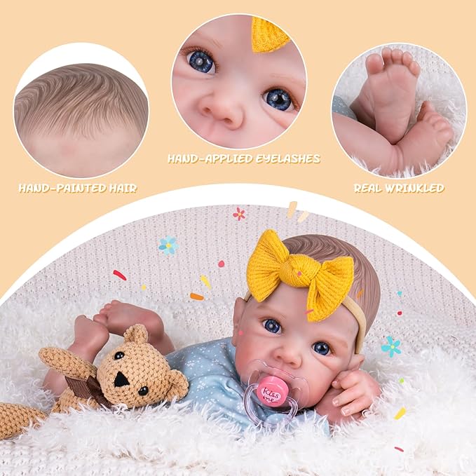 Aori Reborn Baby Dolls Girl - 20 Inch Realistic Handmade Cloth Body Newborn Baby Doll with Blue Eyes & Hand-Painted Hair Weighted Cuddle Doll for Companion, Gift for Seniors, Collectors & Kids 3+