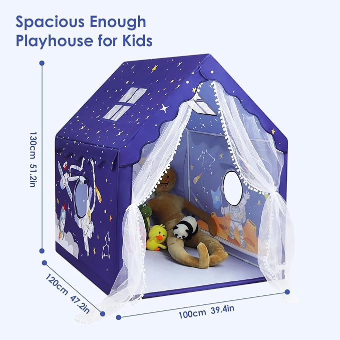 Kids Tent Blue Space Toddler Playtent for Boys,Large and Foldable Kids Playhouse with Windows, Portable and Lightweight Play Tent Indoor&Outdoor for Gift to Toddlers