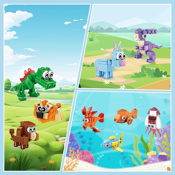 22 Pack Party Favors for Kids – 3-in-1 Animal Building Block Toys, Featuring 66 Designs, Goodie Bag Stuffers, Classroom Rewards, Birthday for Kids Ages 6-12