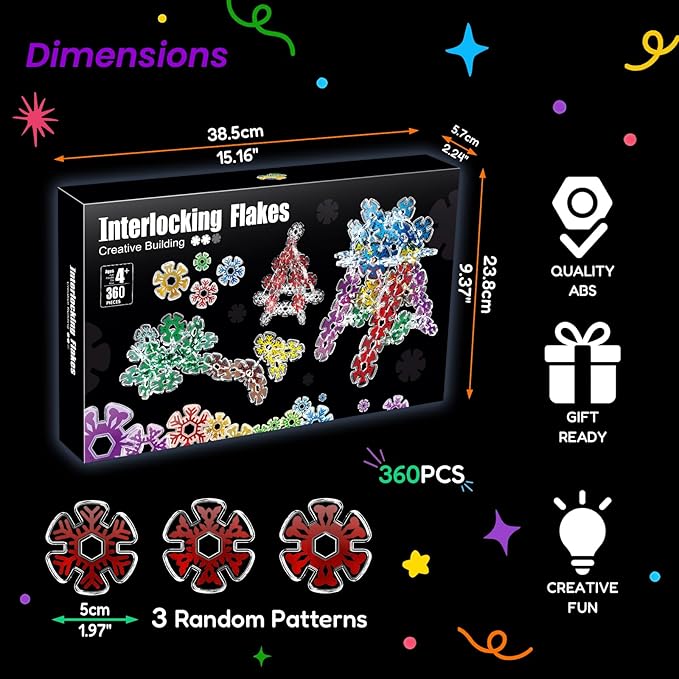 Translucent Snowflakes Interlocking Building Chips，360PCS Interlocking Discs, STEM Learning Construction Blocks Toys, Brain Development Playset for Girls and Boys Aged 4+
