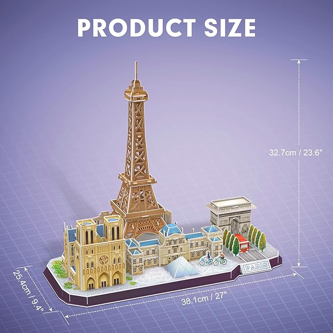 CubicFun 3D Puzzles for Kids Ages 8-10 12-14 Pairs Cityline Arts Crafts for Girls Ages 8-12 Architecture STEM Projects for Kids Ages 8-12, Toys Gifts for 8 Year Old Girls Eiffel Tower