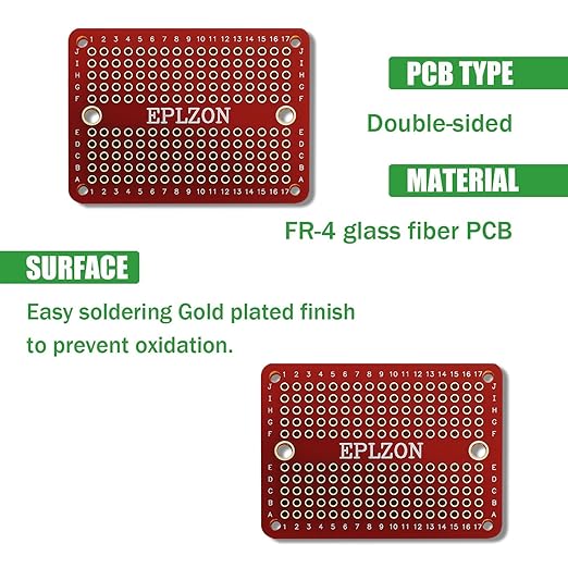 Solderable Breadboard Mini PCB Board Gold-Plated Solder Breadboard for DIY Electronics Projects Apply to Soldering Projects 2.0"x1.5" Mixed Color(Pack of 10 Pcs,RED)