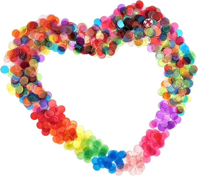 1000 Pcs of 3/4 inch Transparent 8 Color Bingo Counting Chips Plastic Markers for Bingo Games, Math Counters,Classroom,Fun Family Game Night, Large Group Games