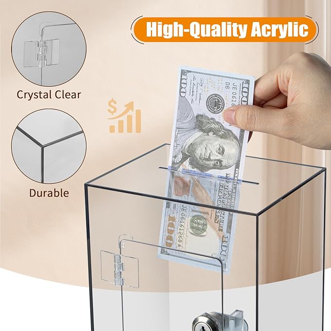 Hicocool Clear Piggy Bank with Lock, Acrylic Piggy Bank for Adults Kids Openable, Reusable Money Saving Box with Key for Birthday (Brown)