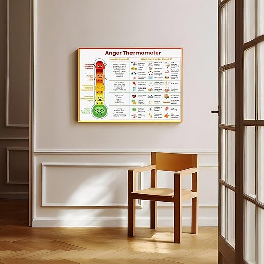 XIANF Anxiety Thermometer With Coping Skills - Feelings Emotions Chart Poster Kids Teens Awareness Sheet Wall Decor Canvas Poster for Classroom School Therapy Room Frame:12x18inch(30x45cm)