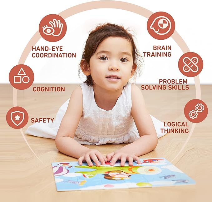 TOI Leveled Puzzles for Kids Aged 2 and Up, Toddler Puzzle Preschool Learning Jigsaw Puzzles, Large Pieces Educational Game for Boys Girls, Classic Education Step 1