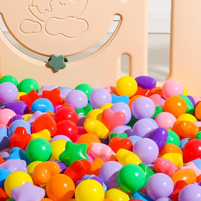 Ball Pit Balls Pack of 100 200 500 - Star and Round Set BPA Free Phthalate Free Non-Toxic Crush Proof Play Balls Soft Plastic Balls for Toddlers Baby Kids Birthday Pool Tent Party