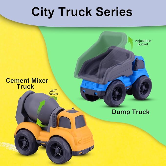 Dump Truck Toys for 3 Year Old Boys, BPA Free, Phthalates Free, PVC, Dump Truck, Mixer Cement, Easter Christmas Birthday Gifts for 2 3 4 Year Boy Girl. Dishwasher Safe,Recycled Plastic (Blue)