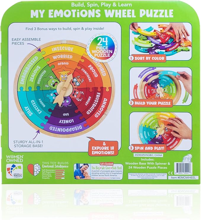 Open The Joy - My Emotions Wheel: Emotional Intelligence, Mindfulness, and Learning Toy for Kids Ages 3 and Up