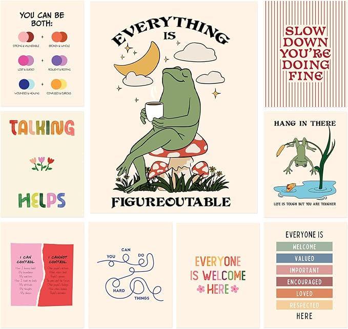 Mental Health Posters Therapy Posters for Office 11"x14" Mental Health Wall Art Inspirational Positive Quotes Poster for Home Classroom School Counselor Counseling Office Decor(frog9)