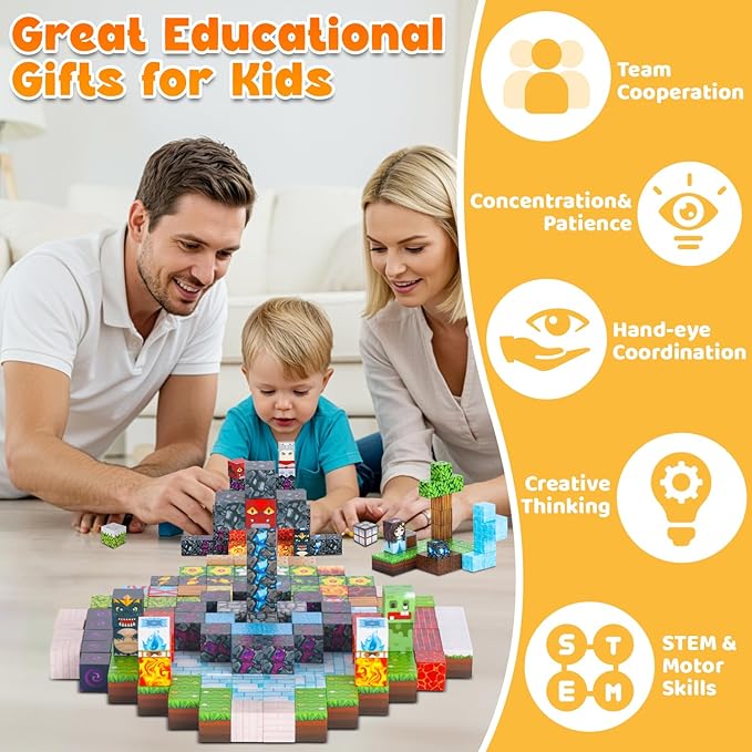 200PCS Magnetic Blocks, Magnetic Building Block Cube Toys with Magnet Board for Kids, STEM Toys Gifts for Boy and Girls Age 3+ Years Old