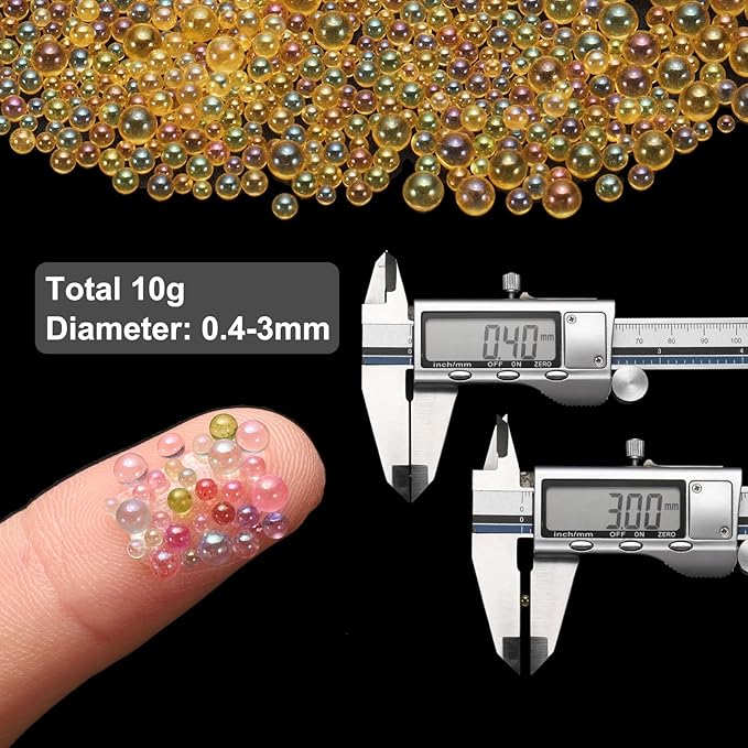 Iridescent Glass Tiny Bubble Beads, 0.4-3mm 10g No Hole Micro Mini Round Gold Water Droplets Beads - Applications: for Resin Filler, Nail Art, Dollhouse Bath Tub