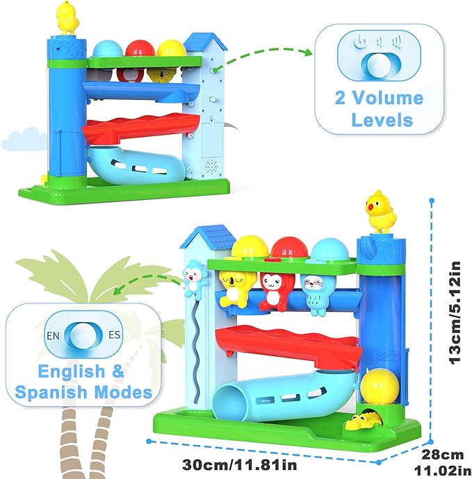 Hammer Montessori Toddler Toys, Interactive Musical Toy for 1-2 Year Old Boys & Girls,STEM Educational Toy with English & Spanish, for Ages 6-9,9-12,12-18,18-24+ Months