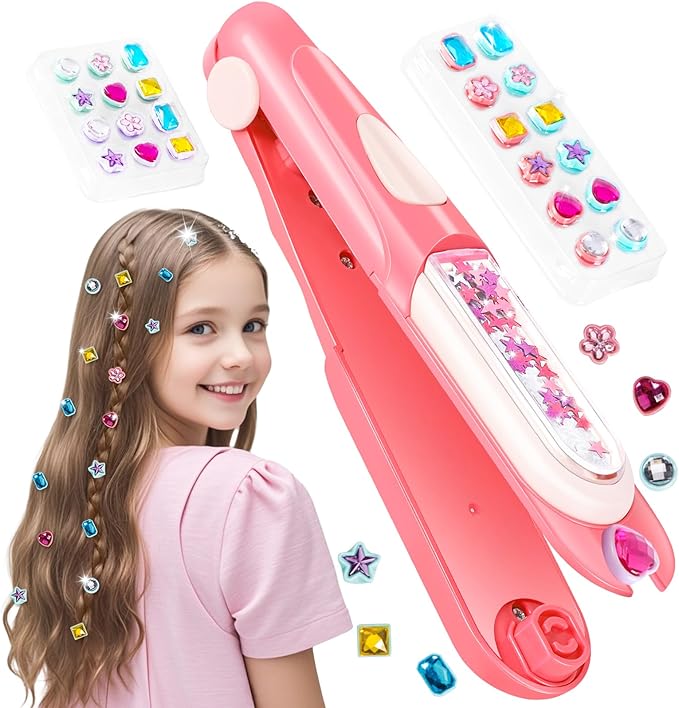 Hair Gem Stamper Kit,Bling Hair Jewels for Girls, Hair Styling Tool with Reusable Shining Diamonds, Christmas Birthday Arts & Crafts Gift for 5-12 Year Old Girl