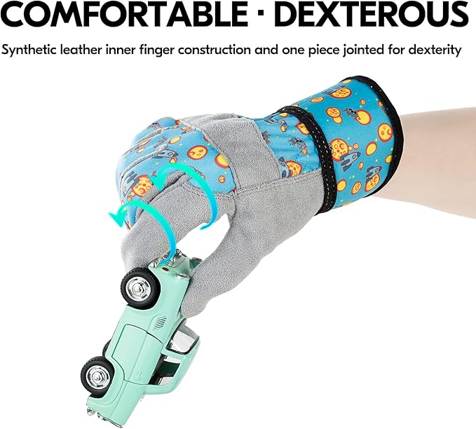 Vgo... 1-Pair Age 6-7 Kids Gardening Gloves,Children Yard Work Gloves,Soft Safety Outdoor Playing Gloves(Size L, Blue Plane, KID-MF3561)