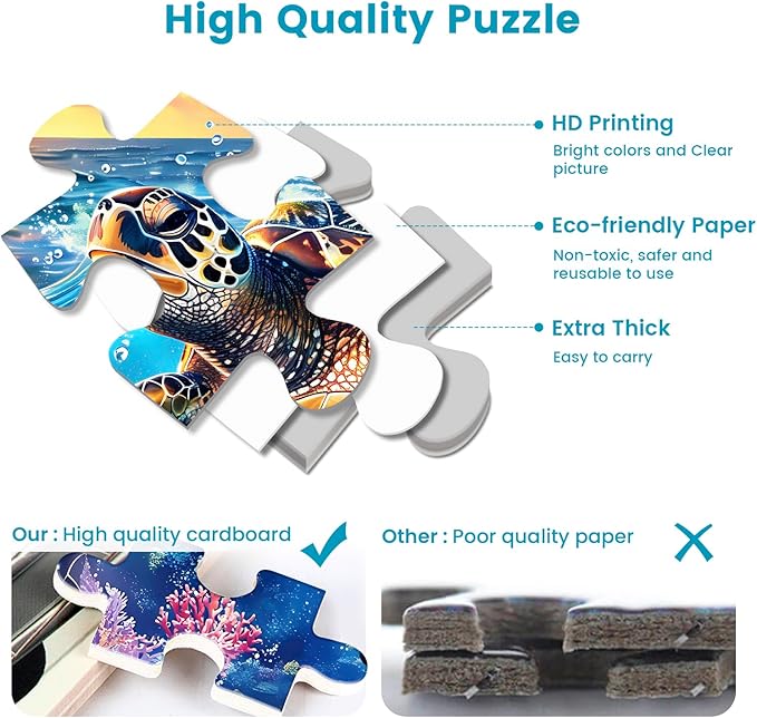 2 Pack Puzzles for Adults 1000 Pieces-Sea Turtle & Dolphins Difficult Jigsaw Puzzles for Adults,Hard Jigsaw Puzzle Decorations DIY Leisure Game Toy Suitable Family Friends(27.5x20 inches)
