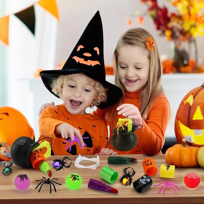 256 PCS Prefilled Halloween Party Favors Bulk for Kids, 32 Pack Prefilled Witch Cauldrons With Halloween Toys, Halloween Goodie Bag Fillers